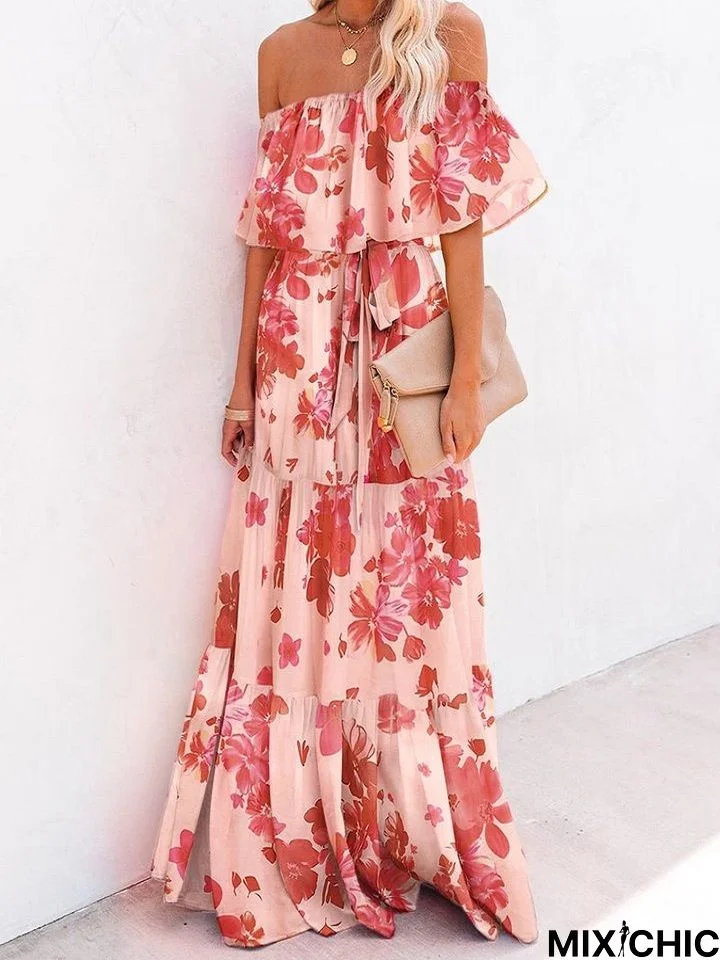 Wrap Around Print Gradient Big Skirt Dress