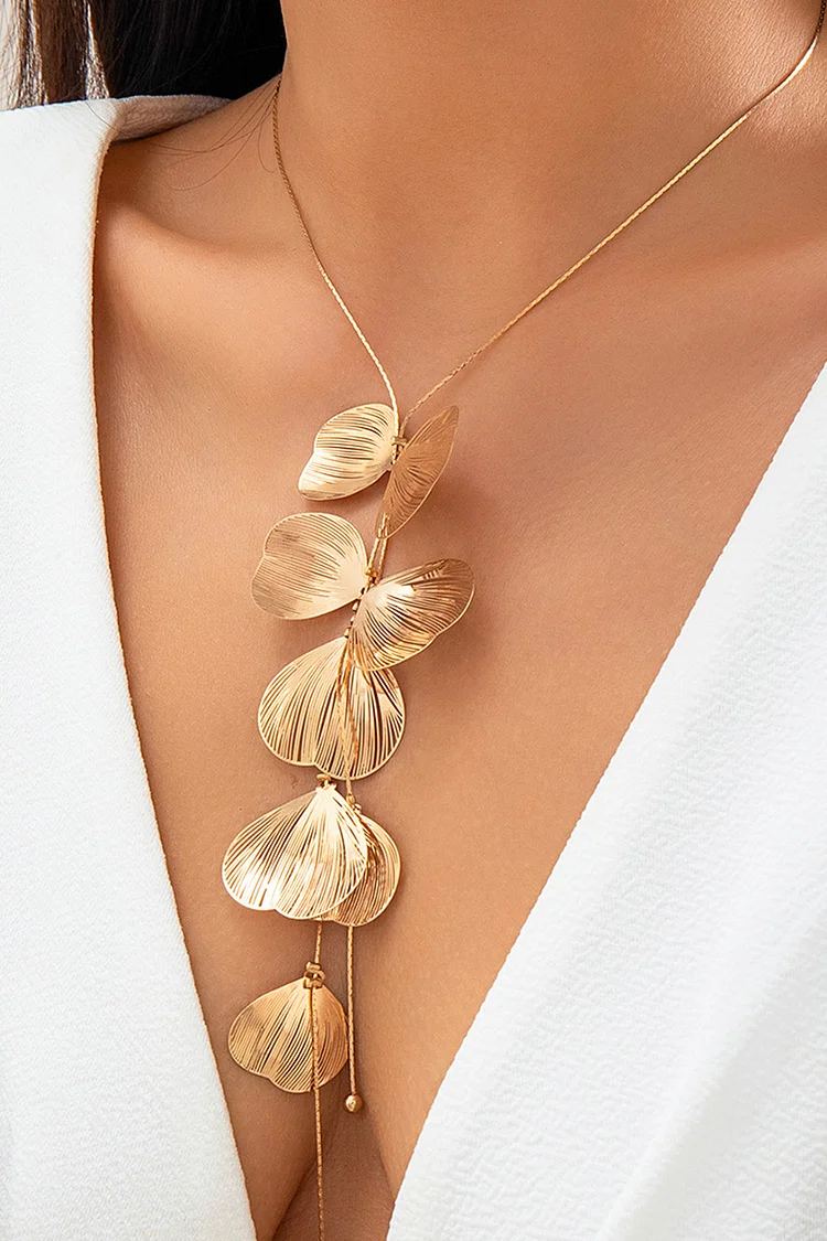 Retro Apricot Leaf Tassels Earrings Arm Chain Necklaces