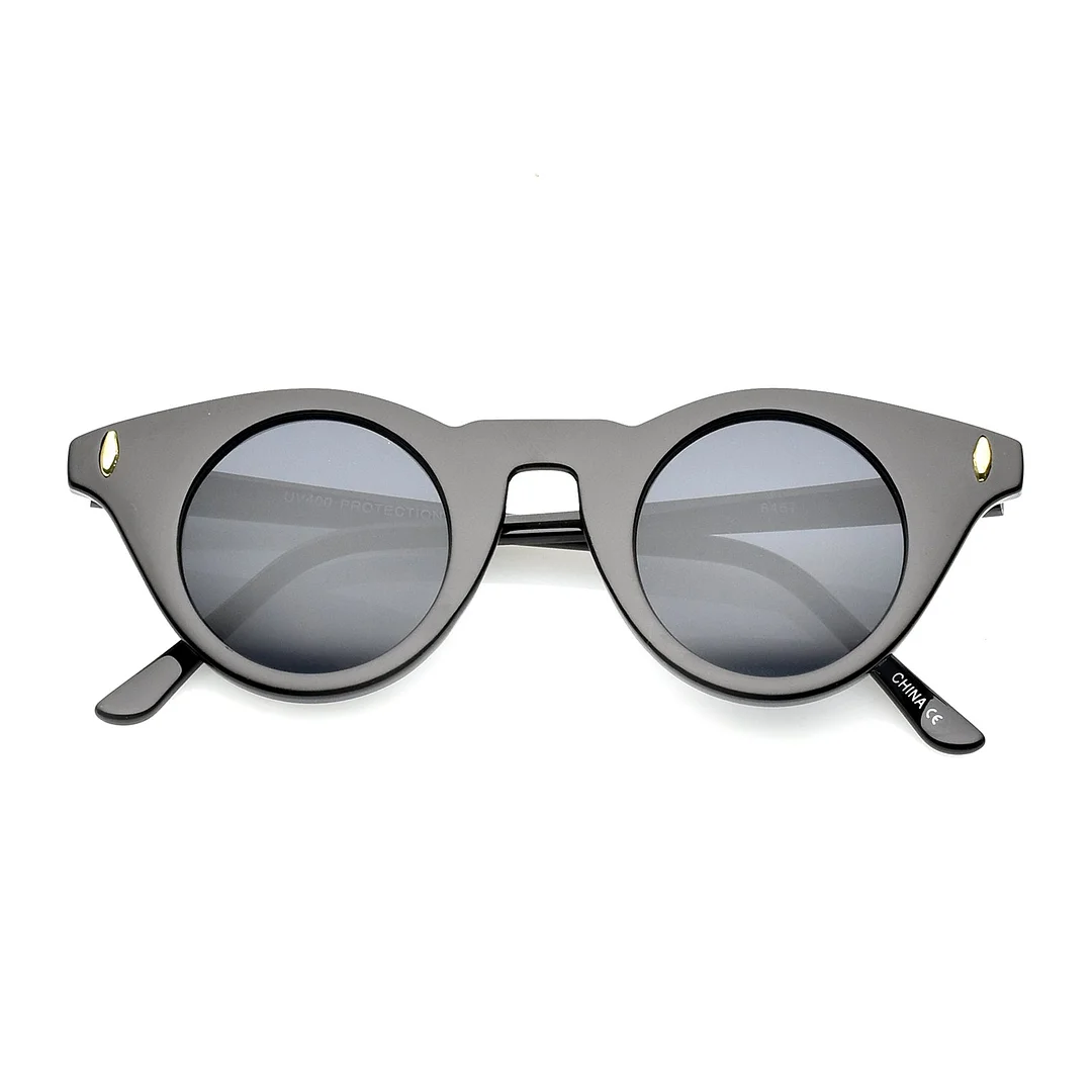 Women's Small Slim Temple Flat Round Lens Cat Eye glasses 39mm