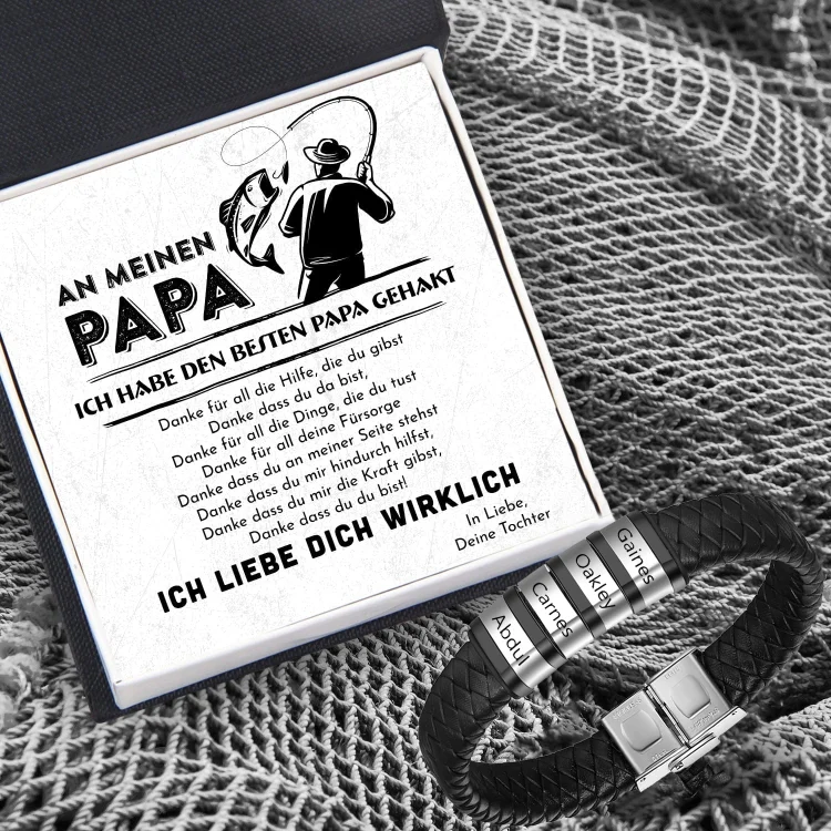 Herren Personalisiertes 4 Namen Armband aus geflochtenem Leder-An Meinen Papa- Geschenk mit Nachrichtenkarte
