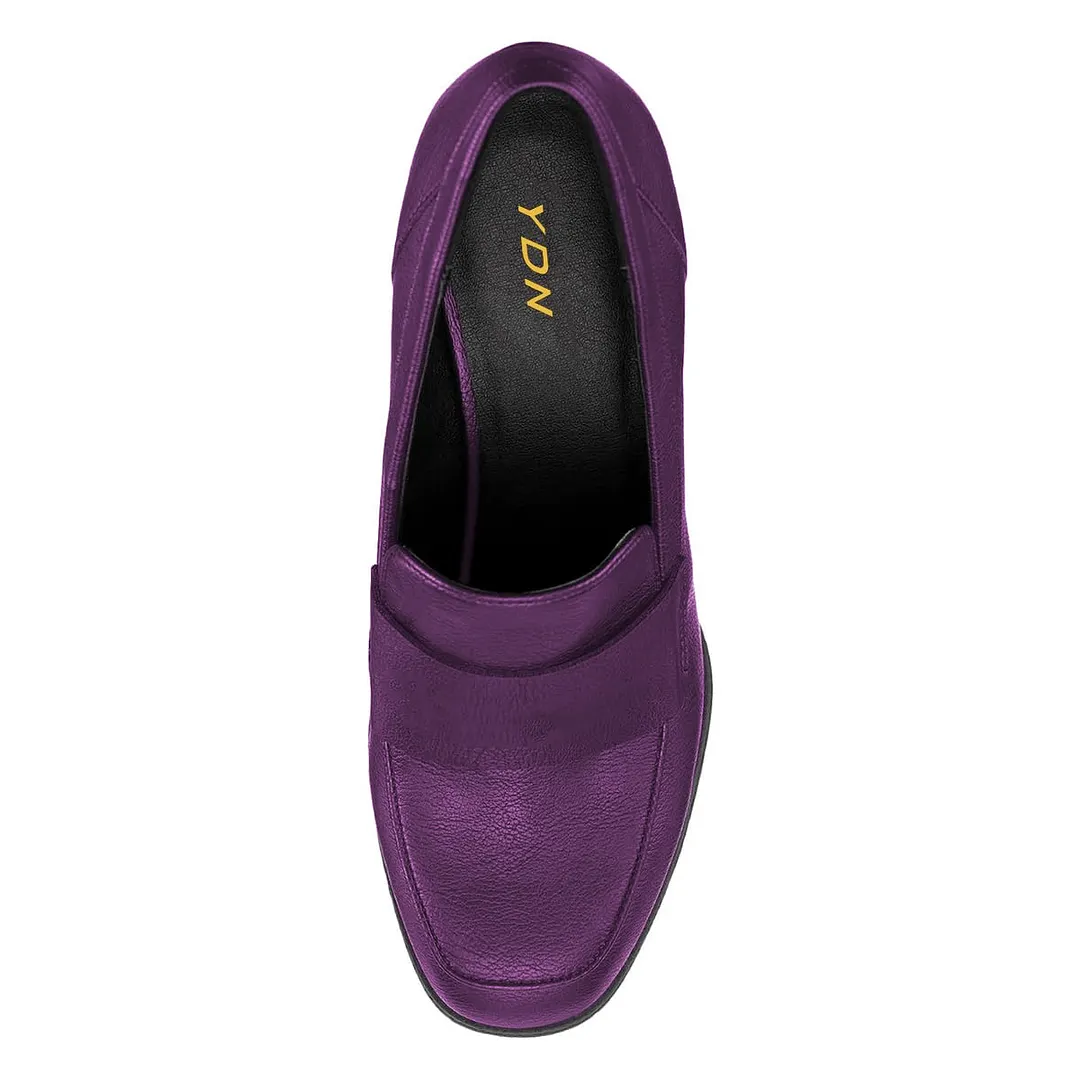 Metallic Dark Purple Round Toe Platform Heel Women's Loafers