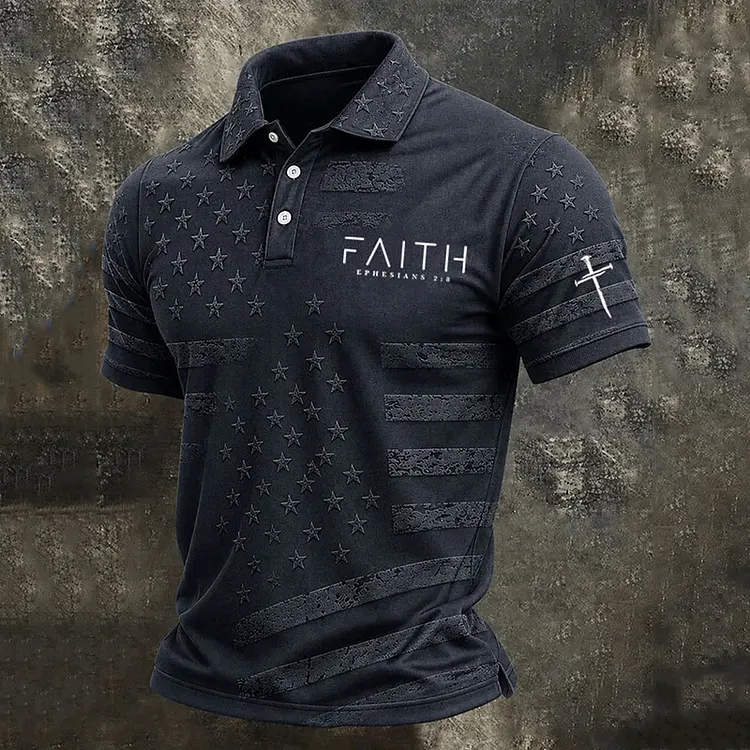 Men's Faith Flag Design Printed Business Polo Shirt