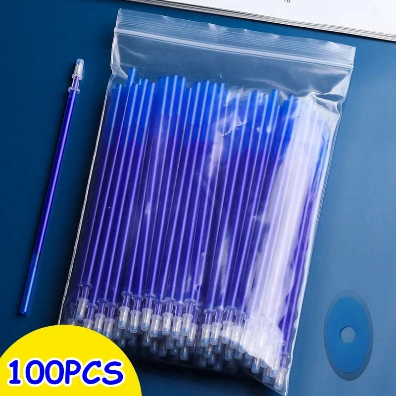 100 Pcs/lot 0.5mm Gel Pen Erasable Pen Refill Rod Set High Capacity Blue Black Ink Shool Washable Handle Pens Writing Stationery