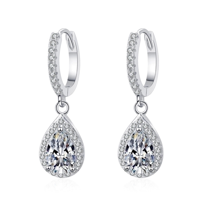1 Pair 925 Sterling Silver Moissanite Zircon Water Droplets Drop Earrings