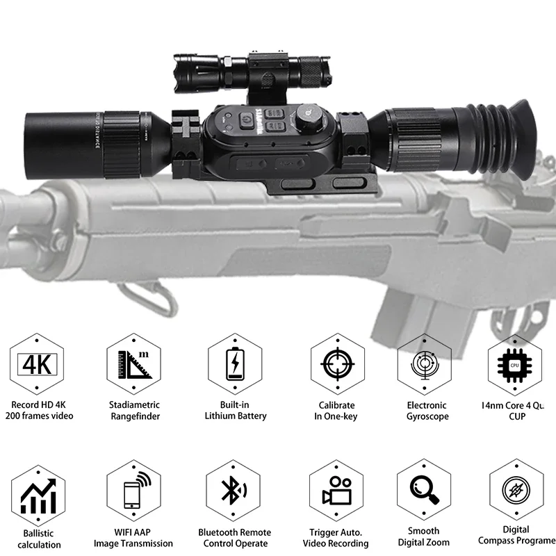 4K Digital Night Vision Scope HD Sony Sensor 4 Cores 3-24X Tactical Sight Hunting Smart Night Vision Weapon Riflescope