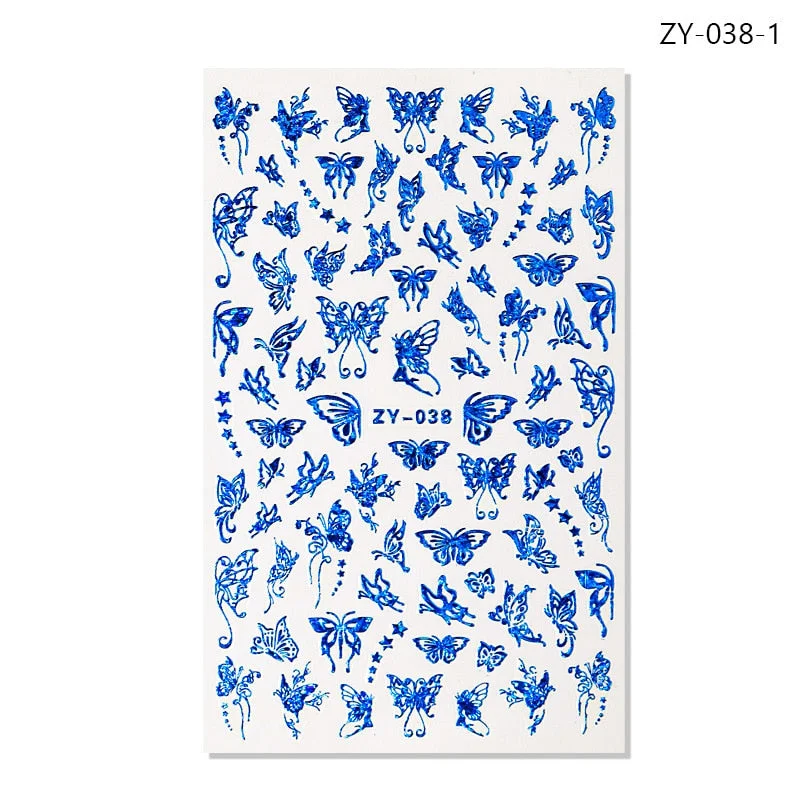 NEW Holographic 3D Laser Butterfly Nail Art Stickers Gold Silver Nail Adhesive Sliders Decals Laser Sticker Decor DIY Manicure-Nail Inspo