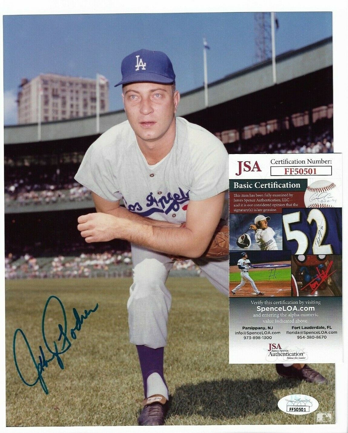 Brooklyn Dodgers Baseball ~1955 MVP Pitcher Johnny Podres~ Signed 8x10 Photo Poster painting JSA