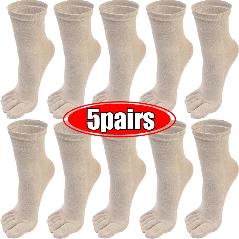 Midiset 5pairs Casual Five Toe Long Socks Business Men Sports Running Separate Fingers Stocking Breathable Non-Slip Crew Middle Tube Sox