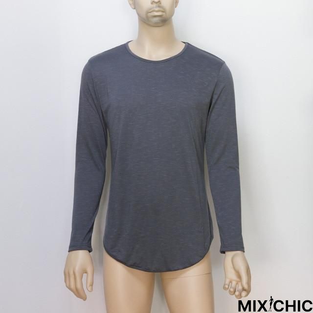 Plus Size Fashion Casual Slim Elastic Soft Solid Long Sleeve Men T Shirts Male Fit Tops Tee