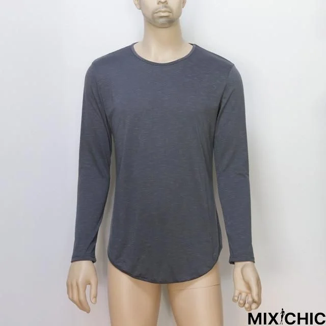 Plus Size Fashion Casual Slim Elastic Soft Solid Long Sleeve Men T Shirts Male Fit Tops Tee