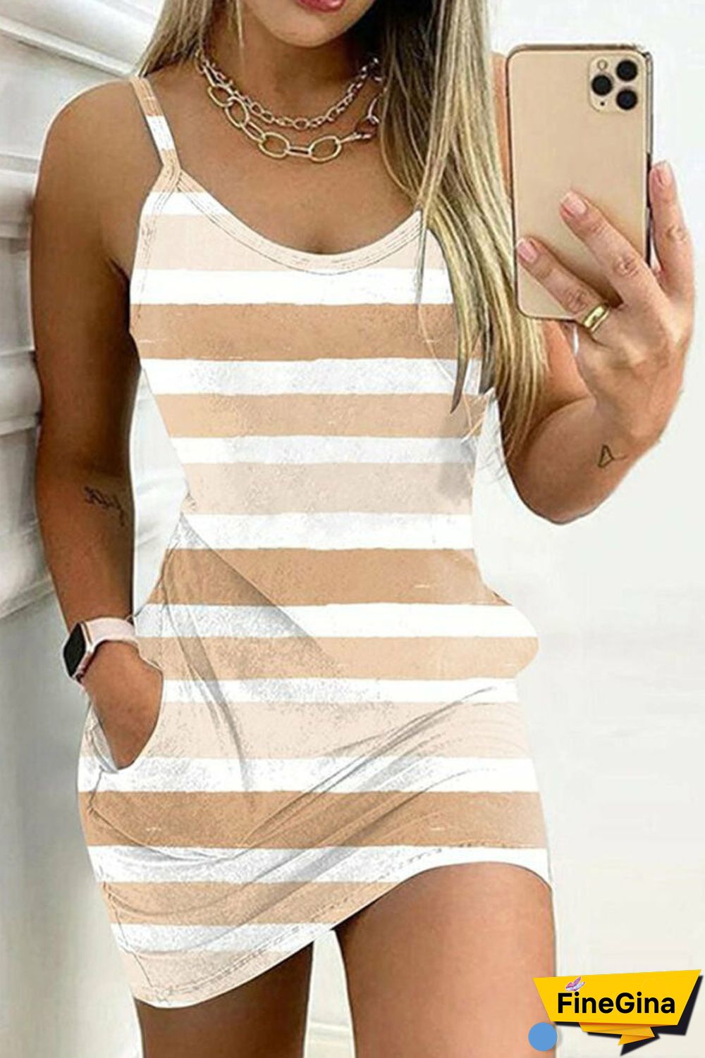Women's Dresses Sling Stripe Print Pocket Casual Mini Dress