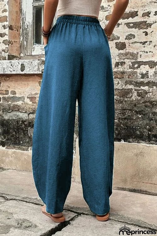 Resort Casual Elastic Waist Loose Trousers