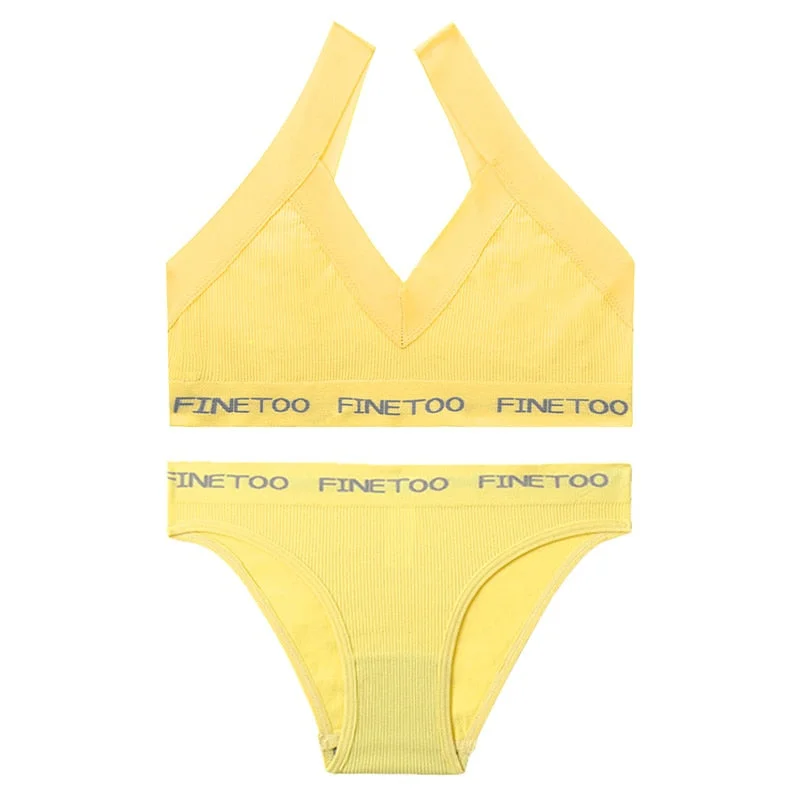 FINETOO Sexy Women Seamless Bra Set Bralette Crop Top Pantys Brassiere Suit Fitness Underwear Lingerie Female Push Up Tank Top