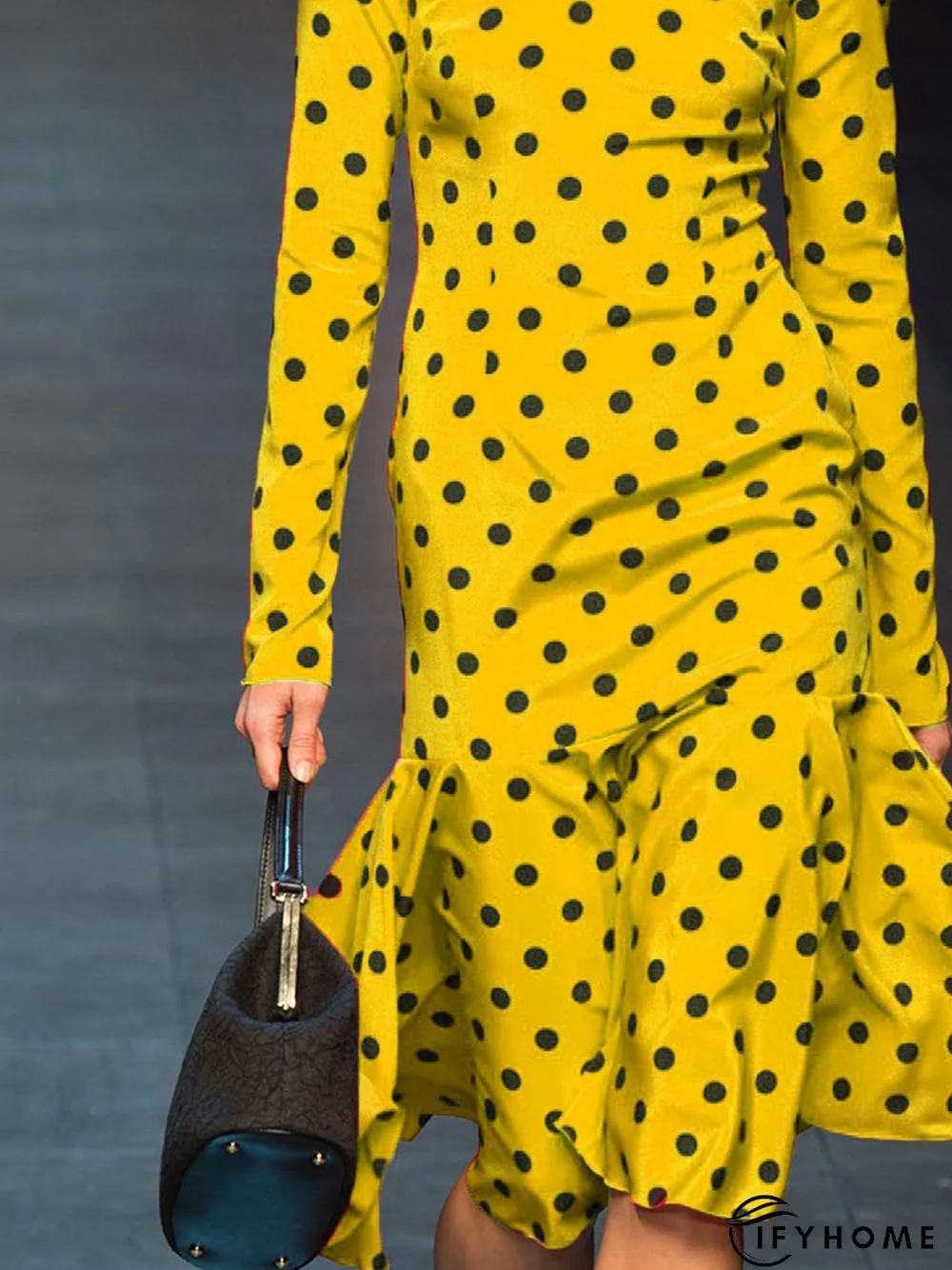 Polka Dots Crew Neck Sheath Lady Midi Dress | IFYHOME