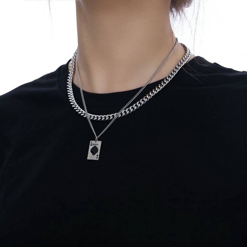 Playing Card Ace Of Spades Cuban Double Necklace