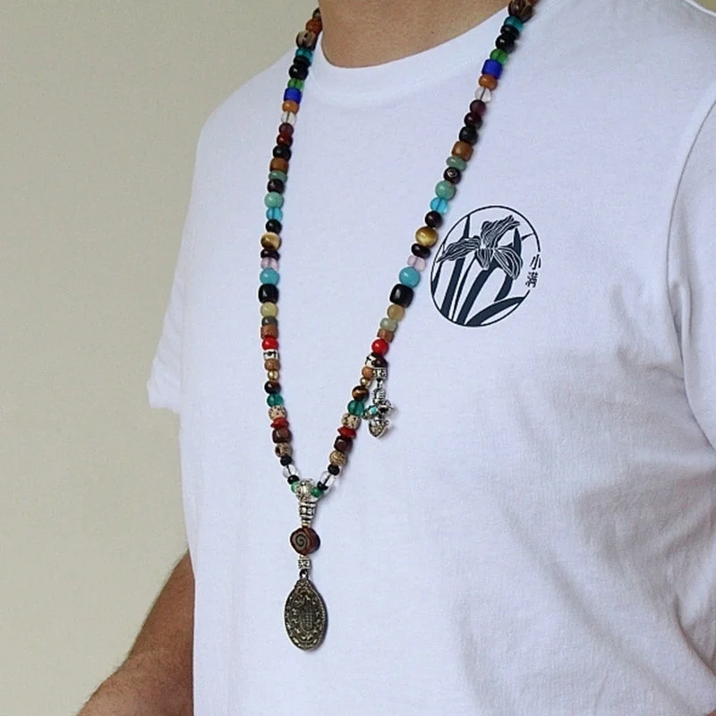 Tibet 108 Mala Beads Nine Palaces Bagua Bodhi Seed Yak Bone Vajra Harmony Bracelet