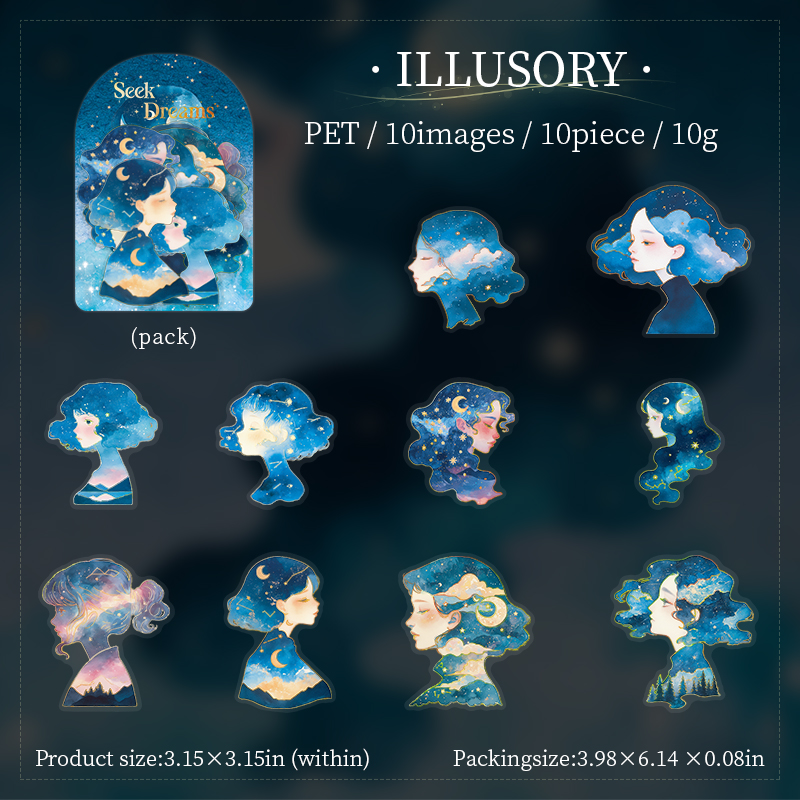 PET Sticker - Glimmer of Dream Series Vintage Moon Flower Character Landscape Bronzing 