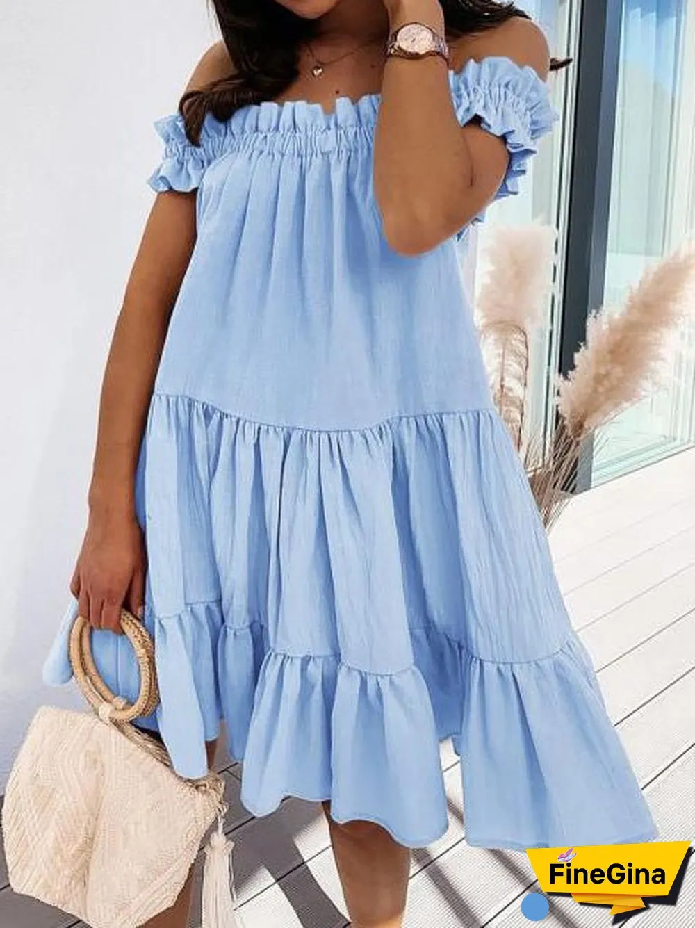 Women'S Dresses Loose One Word Collar Ruffle Dress