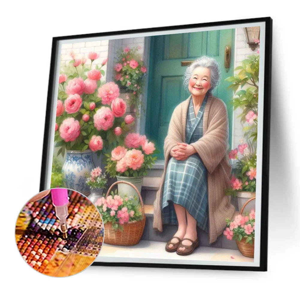 Diamond Painting - Full Round Drill - Garden Old Lady(Canvas|30*30cm)