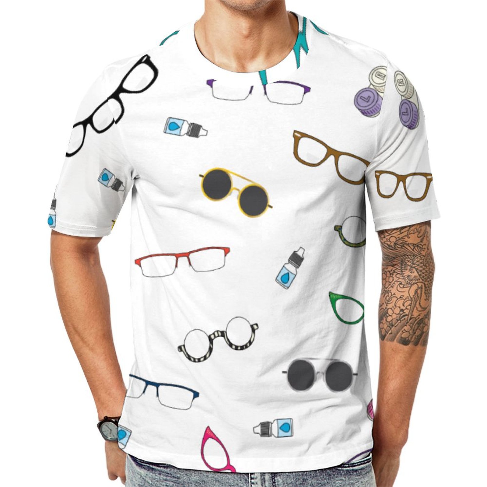 Glasses And Contact Lenses Short Sleeve Print Unisex Tshirt Summer Casual Tees for Men and Women Coolcoshirts