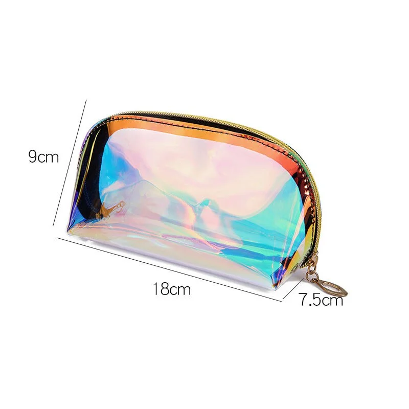 Cosmetic Bags 2 Size Laser Transparent Fashion Makeup Bag Women Toiletry Travel Pouch Simple Jelly-bag Portable Chic Waterproof