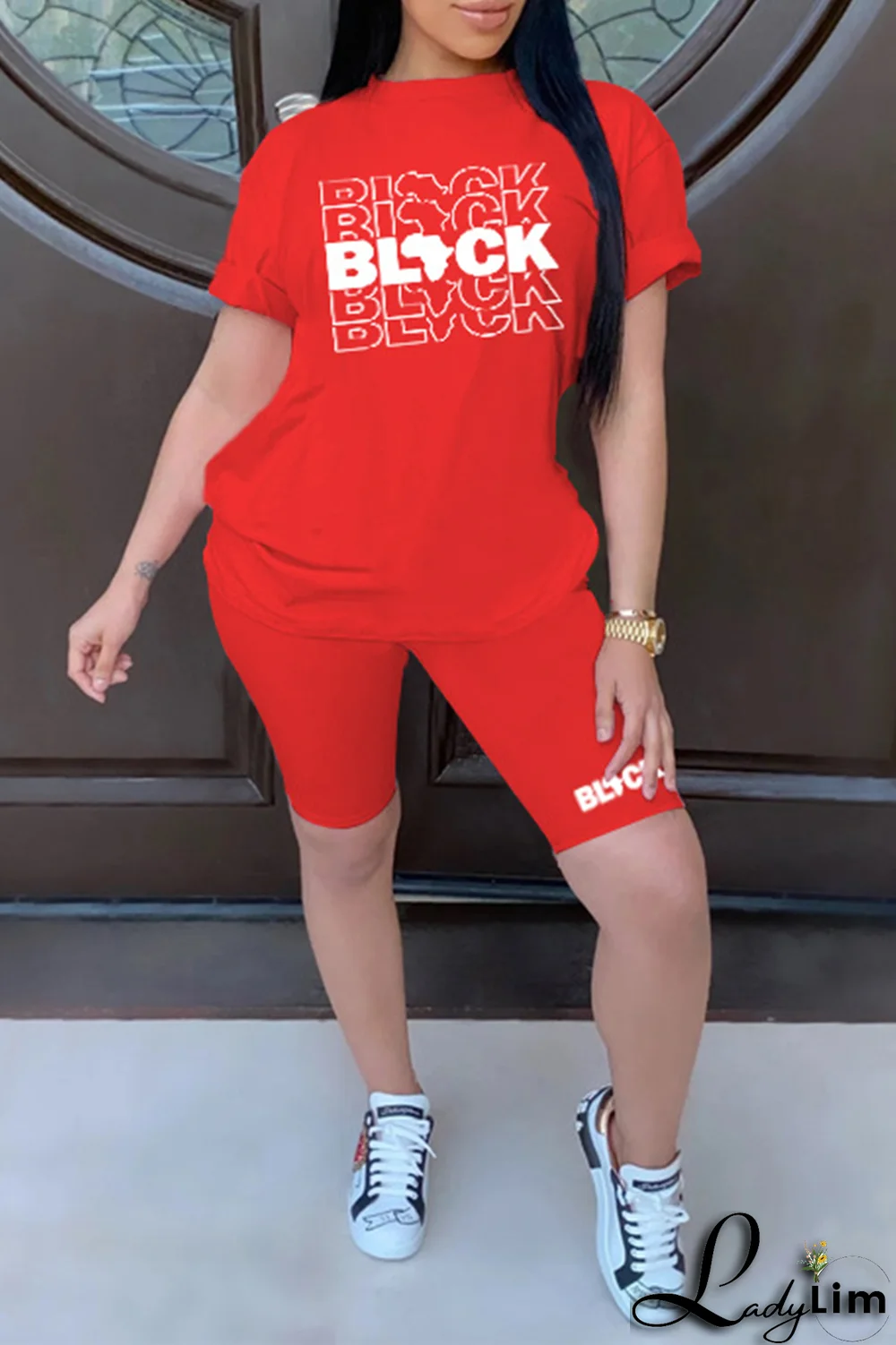 Purple Fashion Print Patchwork O Neck Short Sleeve Two Pieces