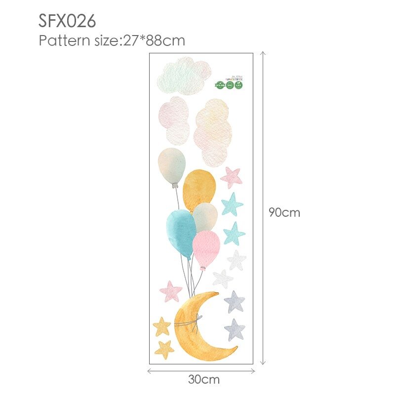 Colorful Balloon Moon Stars Cartoon Wall Stickers for Baby Rooms Door Decoration Stickers Waterproof Vinyl Wall Decal Kawaii