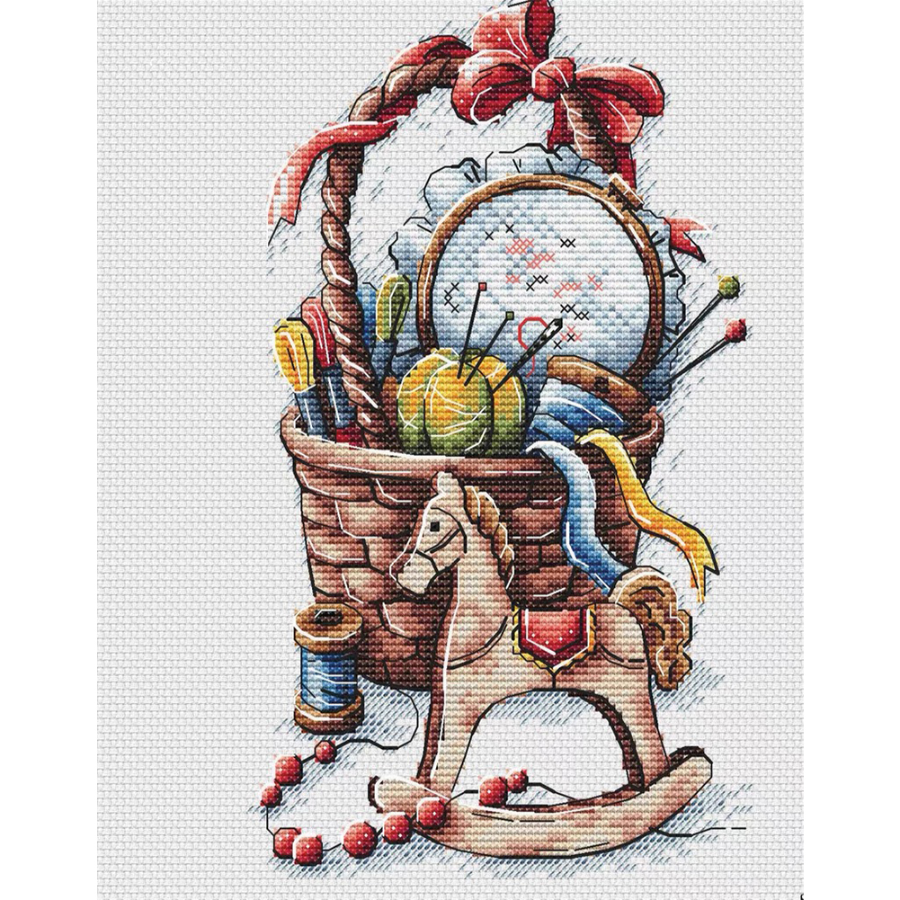 

40*50CM - 11CT Stamped Cross Stitch - Wooden Horse, 501 Original