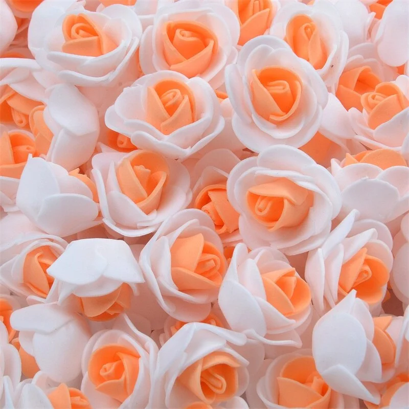 50PCS PE Foam Artificial Rose Flower Head Handmade DIY Wedding Home Decoration DIY Scrapbooking Double color Fake Flowers Craft