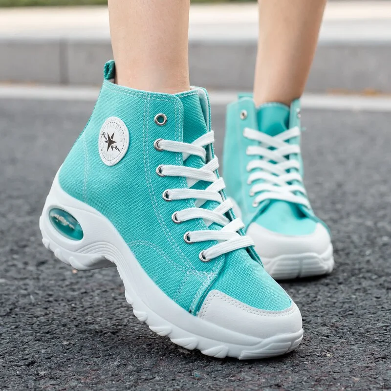 Women Platform Shoes Black Sneakers Canvas Solid High Top Vulcanized Shoes Fashion Large Size Lightweight Off White Canvas Shoes
