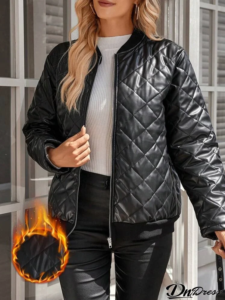 Women's Casual Plain Diamond Plaid Padded Coat, Winter