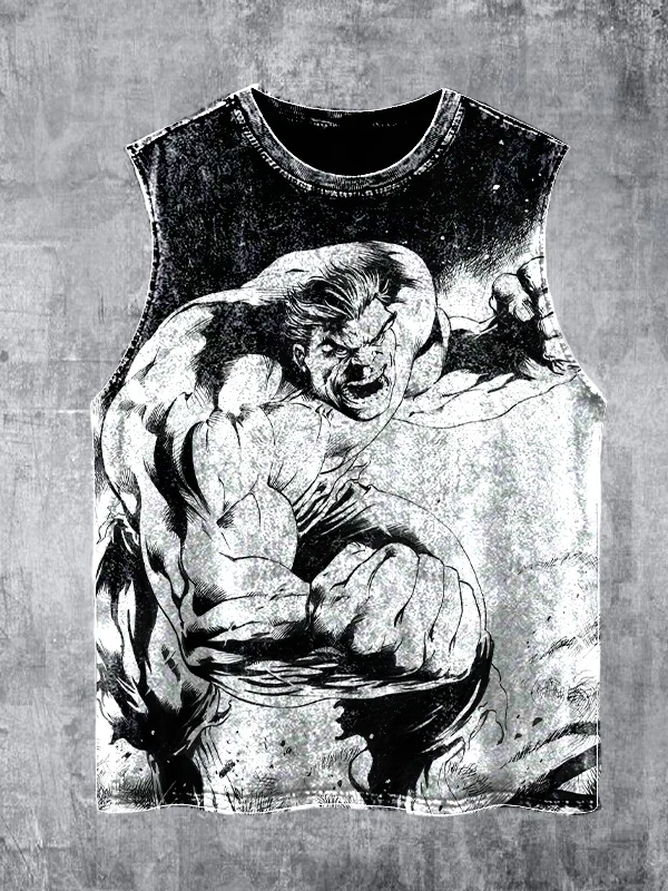 Men's Muscular Man With Power Print Workout Tank Top
