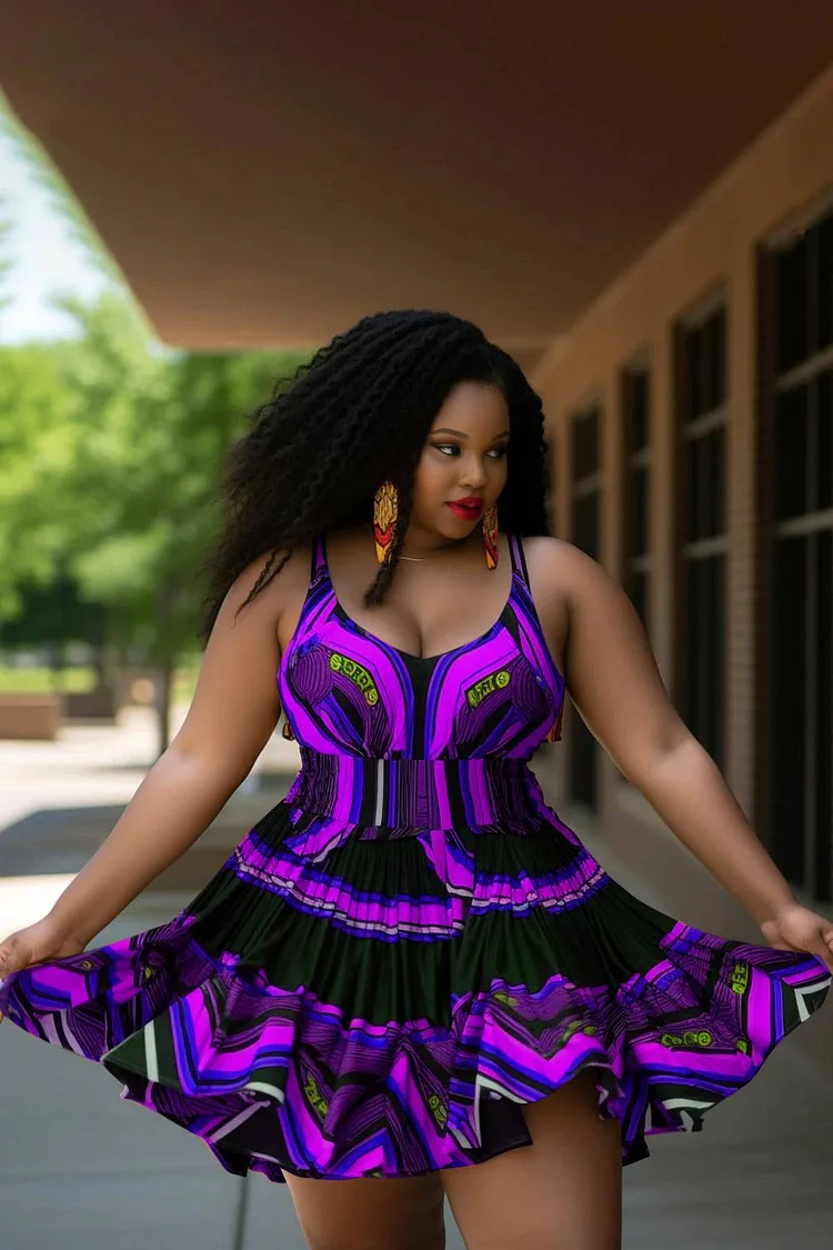 Xpluswear Design Plus Size Beach Multicolor African Ankara V Neck Swimsuit Fabric Swimwear Dress With Panty 2024 - Xpluswear