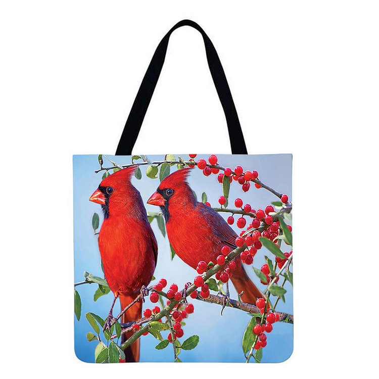 Red Bird - Linen Tote Bag