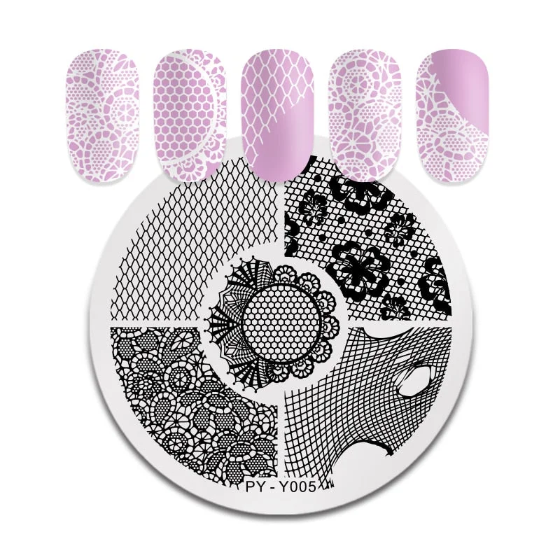 PICT YOU Nail Stamping Plates Round Lace Patterns Stainless Steel Grid Flowers Lace Nail Design Stamp Stencil Nail Image Plate-Nail Inspo