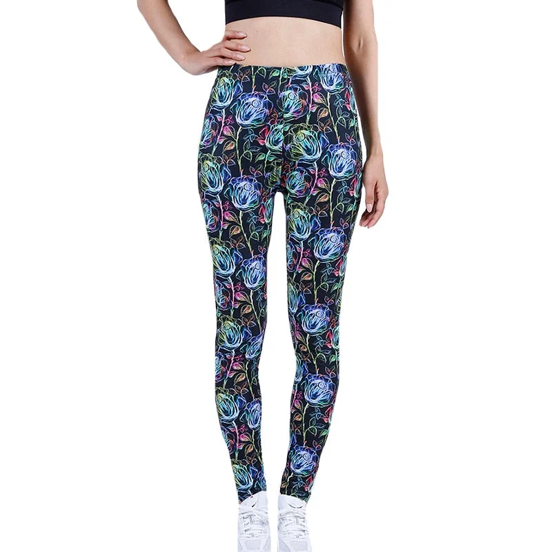 CUHAKCI Leggings Women's Space Dark Blue Leggins Print Pants High Quality Fitness Trousers Mujer Hot Gym Stretch Sportswear