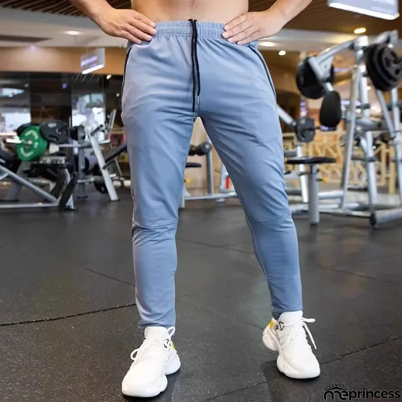 Men's Polyester Drawstring Closure Fitness Gymwear Trousers