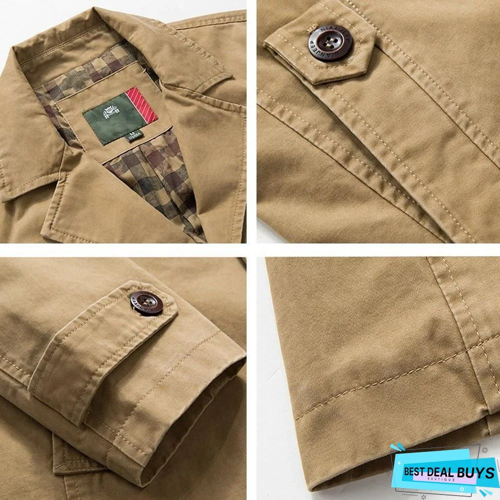 Men's Business Casual Long Cotton Trench Coat Jacket Men Winter Brand Classic Iconic Trench Breasted Overcoat