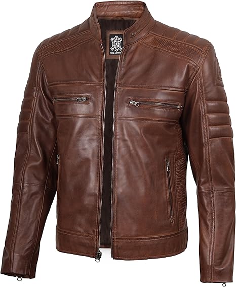 Casaco de cabedal para homem Decrum - Casaco de cabedal estilo café racer para homem elegante