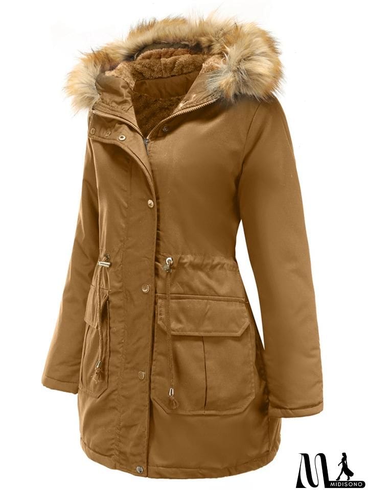 MidiSono - Women's Casual Hooded Thermal Cotton Coats