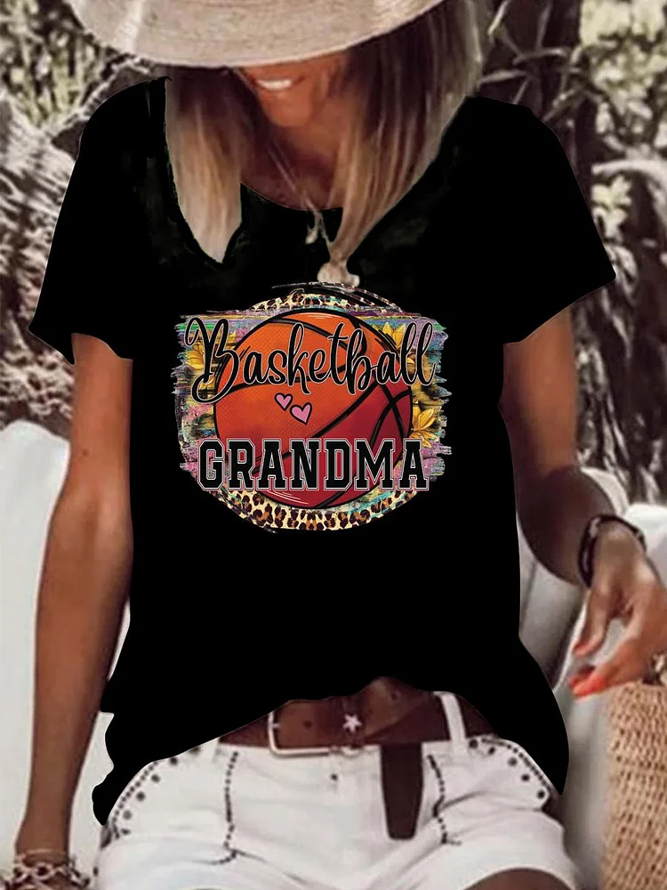 Basketball Grandma Raw Hem Tee-Annaletters