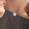 14K White Gold 2ct Cushion Lab Diamond Pendant Necklace with Round Lab Diamond Halo and Snake Chain