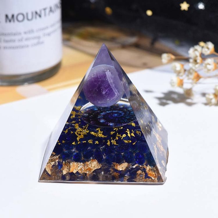 Natural Amethyst Blue Quartz Orgone Pyramid