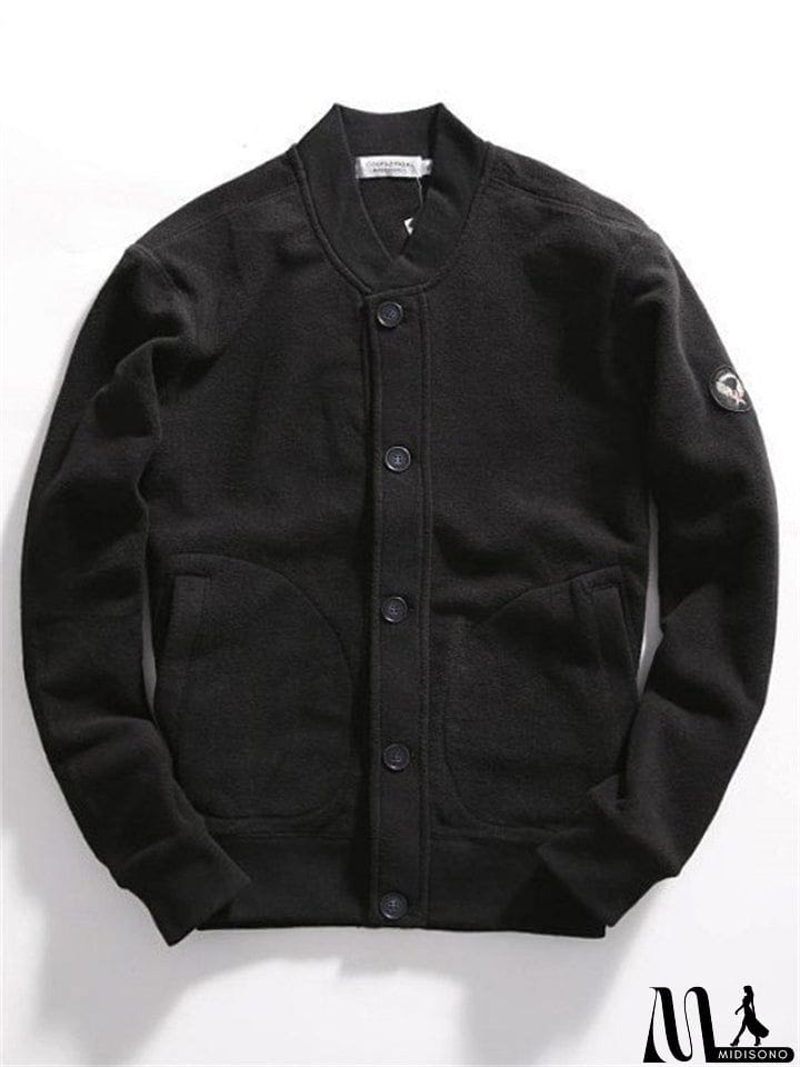 MidiSono - Men's Spring Stand Collar Long Sleeve Button Down Baseball Jacket