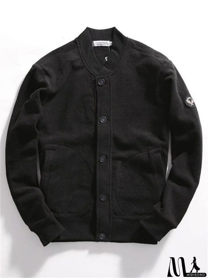MidiSono - Men's Spring Stand Collar Long Sleeve Button Down Baseball Jacket