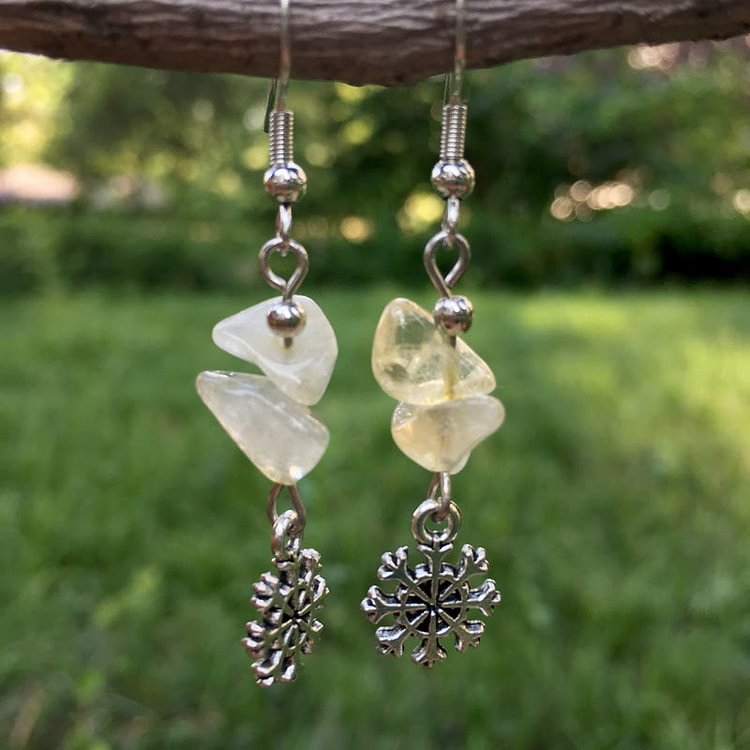 Crushed Stone Crystal Beaded Earrings-Citrine