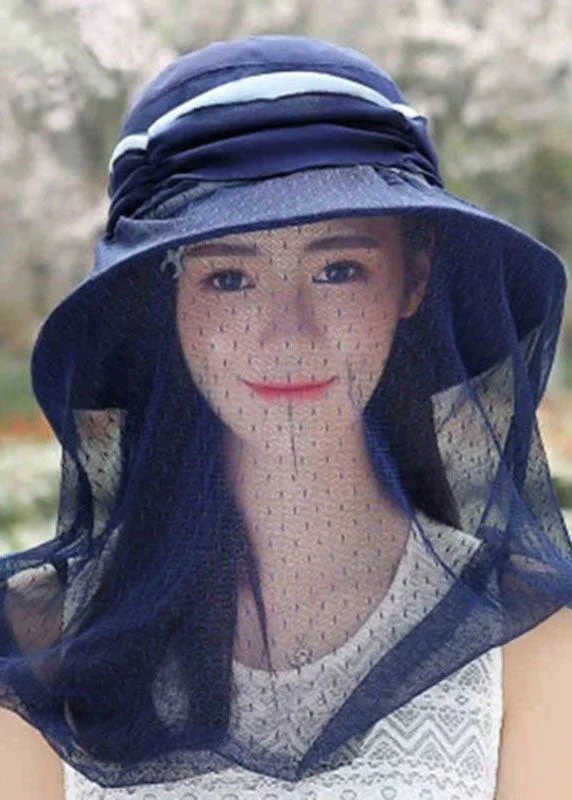 Classy Navy Tulle Patchwork Wrinkled Cotton Bucket Hat