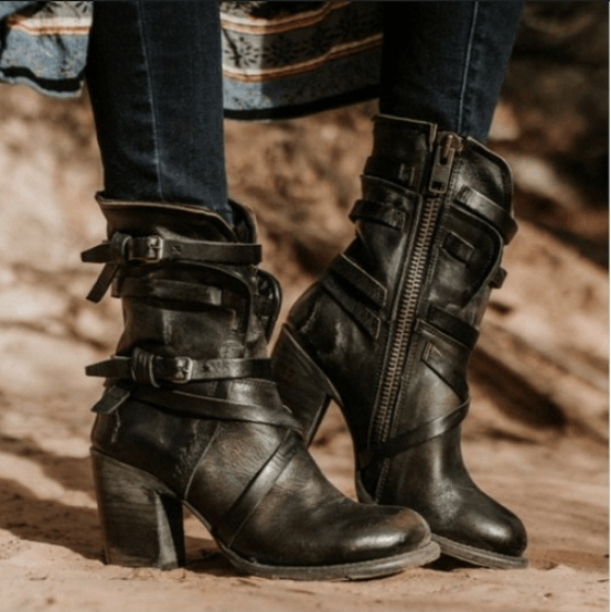 VCSHOES Leather Lace Up High Heel Calf Boots