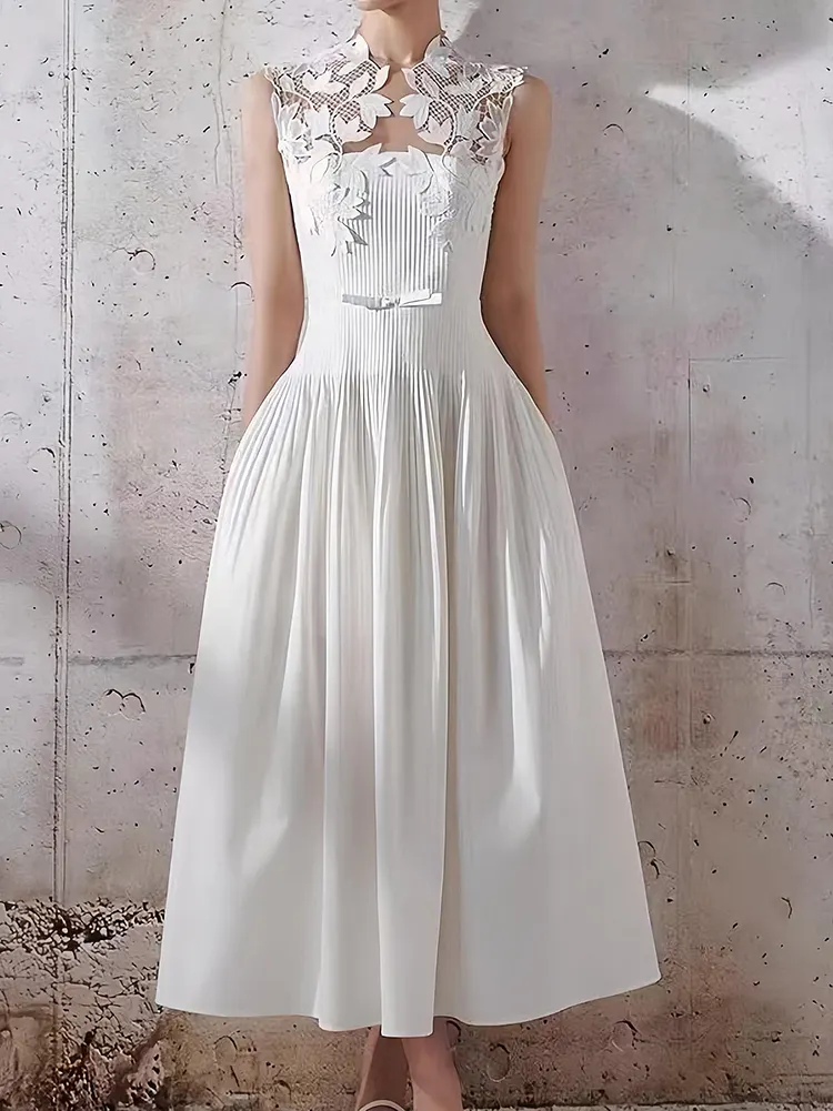Elegant White Lace Midi Dress