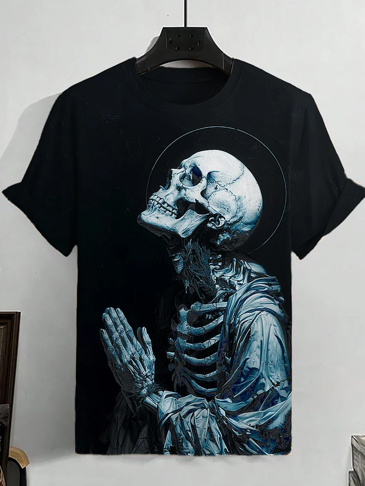 Men's Monk Skeleton Graphic Print Casual T-Shirt